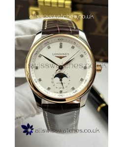 Longines Master Automatic Moonphase White Dial Rose Gold Super Clone Watch 
