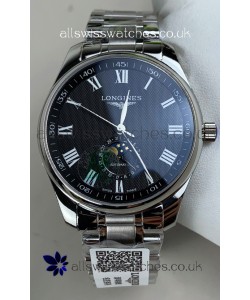 Longines Master Automatic Moonphase Black Dial Steel Case Super Clone Watch 
