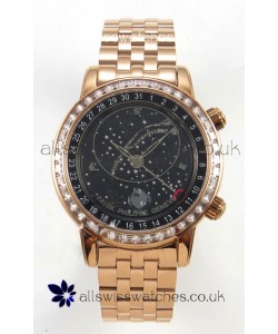 Patek Philippe Grand Complications 6102 Black Dial Rose Gold Strap Super Clone Watch 