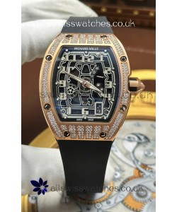 Richard Mille RM67-01 Extra-Flat Rose Gold Diamonds Studded Super Clone Watch 