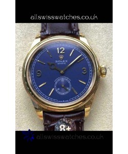 Rolex 1908 Perpetual in Yellow Gold Casing Blue Dial Swiss Replica Watch 