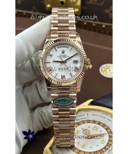 Rolex Day Date 228236 Rose Gold White Roman Dial Super Clone Watch 