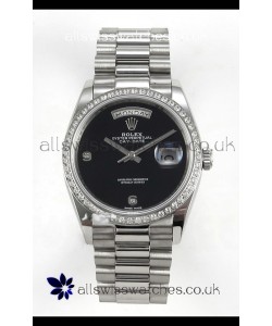Rolex Day Date Black Dial Diamonds Bezel 36MM Swiss Replica Watch 