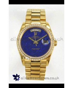 Rolex Day Date Yellow Gold Blue Lapis Dial Diamonds Bezel 36MM Swiss Replica