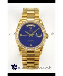 Rolex Day Date Yellow Gold Blue Lapis Dial Diamonds Bezel 36MM Swiss Replica