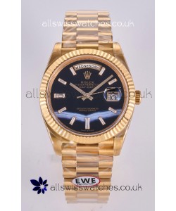 Rolex Day Date Yellow Gold Custom Black Dial 40MM Super Clone Watch 
