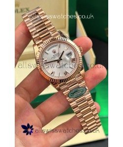 Rolex Day Date 228236 Rose Gold Steel Roman Dial Super Clone Watch 
