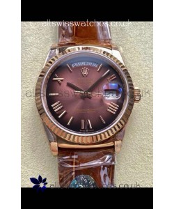 Rolex Day Date 128235 Rose Gold Brown Ombre Roman Dial Super Clone Watch 