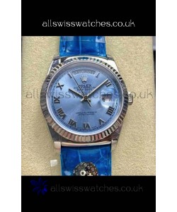 Rolex Day Date 128236 Stainless Steel ICE Blue Roman Dial Super Clone Watch 