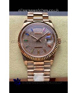Rolex Day Date 128345RBR Rose Gold Diamonds Dial Super Clone Watch 