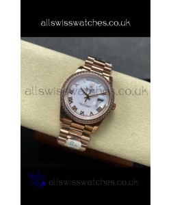Rolex Day Date 128345RBR Rose Gold White Dial Super Clone Watch 
