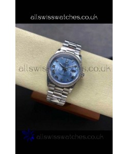 Rolex Day Date 128396TBR Steel Casing ICE Blue Roman Dial Swiss Replica Watch 