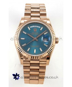 Rolex Day Date 128345 Rose Gold Green Crystal Dial Super Clone Watch 