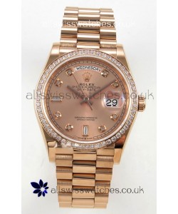 Rolex Day Date 128345 Rose Gold Diamonds Dial Super Clone Watch 