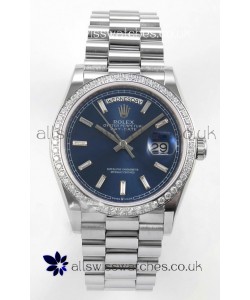 Rolex Day Date 128349 Stainless Steel Blue Crystal Dial Super Clone Watch 