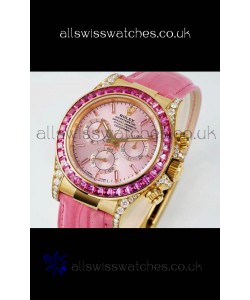 Rolex Daytona 116568 Yellow Gold 4801 Movement Sapphires Pink Dial Super Clone Watch 