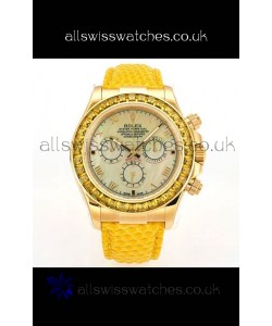 Rolex Daytona 116568 Yellow Gold 4801 Movement Sapphires Yellow Dial Super Clone Watch 