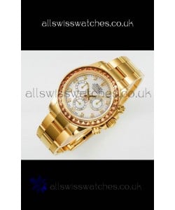 Rolex Daytona 116519 Yellow Gold Pearl Dial Super Clone Watch 