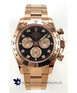 Rolex Daytona 126505 Rose Black Diamonds Dial FREE SPRUNG MVMT Super Clone Watch 