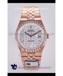 Rolex Land-Dweller 127336 Steel Honeycomb Dial Diamonds Rose Gold 40MM Super Clone Watch 