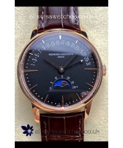 Vacheron Constantin Patrimony Moonphase Rose Gold Black dial Swiss Replica Watch 