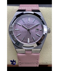 Vacheron Constantin Overseas 35MM Pink Dial Leather Strap Super Clone Watch 