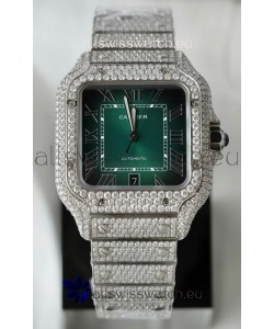 Santos De Cartier Watch in Green Dial MOSSANITES Paved Edition Swiss Replica Watch