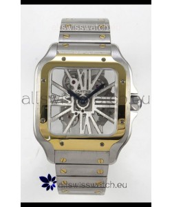 Santos De Cartier Super Clone Watch in Skeleton Dial Two Tone Casing Watch 