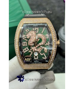 Franck Muller Vanguard Yachting Dragon V45 Green Dial in Gold Diamonds Bezel Swiss Replica