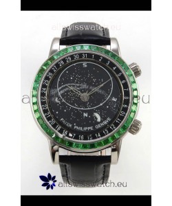 Patek Philippe Grand Complications 6102 Black Dial Green Diamonds Swiss Replica Watch 