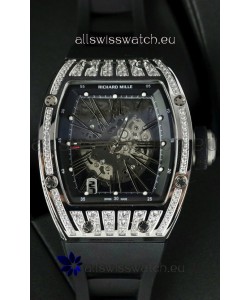 Richard Mille RM010 Stainless Steel Replica Watch in Black Strap