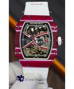 Richard Mille Super Clone RM67-02 Mutaz Barshim Red Carbon TPT 37 Grams Watch White Strap