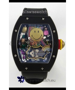 Richard Mille Super Clone RM088 Smiley Tourbillon Black Ceramic Velcro Strap Watch 