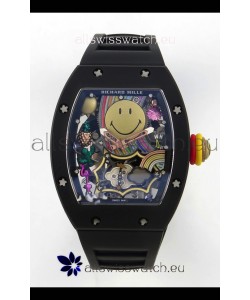 Richard Mille Super Clone RM088 Smiley Tourbillon Black Ceramic Rubber Strap Watch 