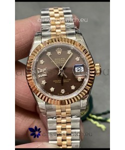 Rolex Datejust Super Clone Brown Dial 2 Tone Rose Gold Watch 28MM