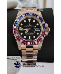 Rolex GMT Masters Super Clone Diamonds Swiss watch with Rose Gold 904L Case - 1:1 Mirror Quality