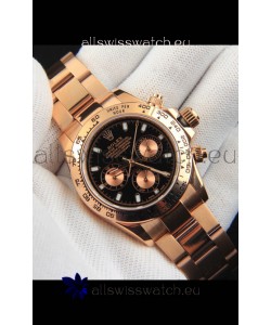 Rolex Daytona Japanese Movement Gold Casing Replica Watch in Black Dial