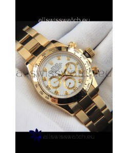 Rolex Daytona Japanese Movement Gold Casing Replica Watch in White Dial