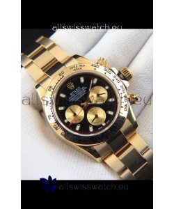 Rolex Daytona Japanese Movement Gold Casing Replica Watch in Black Dial 
