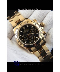 Rolex Daytona Japanese Movement Gold Casing Replica Watch in Black Dial 
