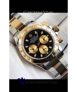 Rolex Daytona Japanese Movement Two Tone Gold Casing Watch in Black Dial 