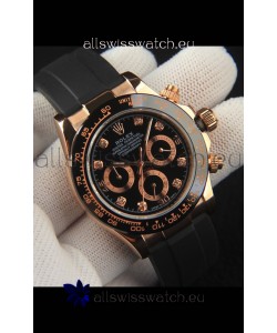 Rolex Daytona Japanese Movement Gold Casing Replica Watch in Black Dial 