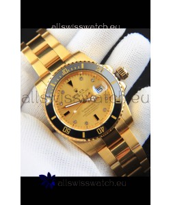 Rolex Submariner Japanese Replica Watch in Yellow Gold Casing Black Bezel
