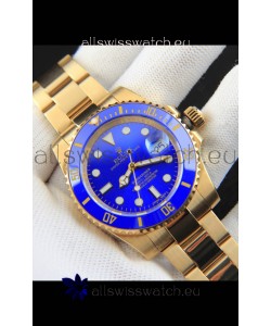 Rolex Submariner Japanese Replica Watch in Yellow Gold Casing Blue Dial 
