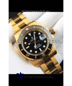 Rolex Submariner Japanese Replica Watch in Yellow Gold Casing Black Dial 