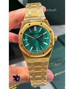 Royal Oak 15513BA Malachite Dial Yellow Gold Super Clone Watch 