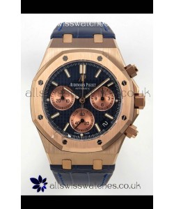 Royal Oak Chrono 26240 Rose Gold Blue Dial Leather Strap Super Clone Watch 