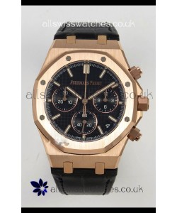 Royal Oak Chrono 26240 Rose Gold Black Dial Leather Strap Super Clone Watch 