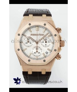 Royal Oak Chrono 26240 Rose Gold White Dial Leather Strap Super Clone Watch 