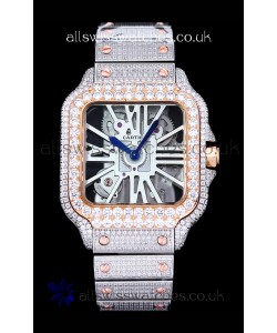 Cartier "Santos De Cartier" Skeleton moissanite Paved Super Clone Watch 
